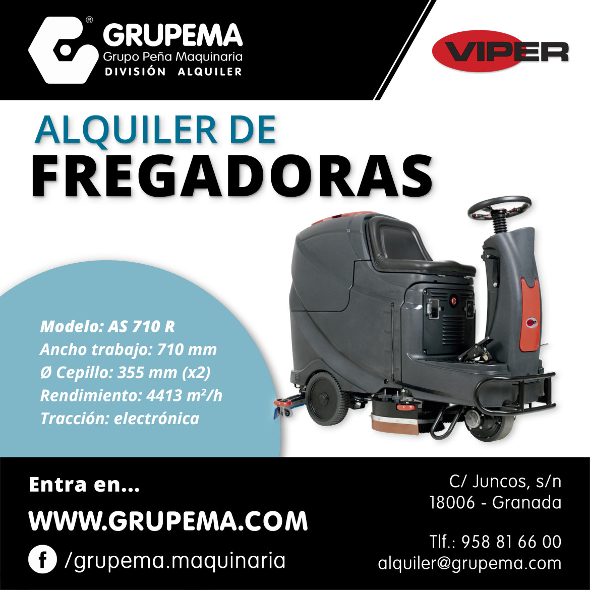 Alquiler Fregadora Automática Viper AS 710 R Granada y Jaén